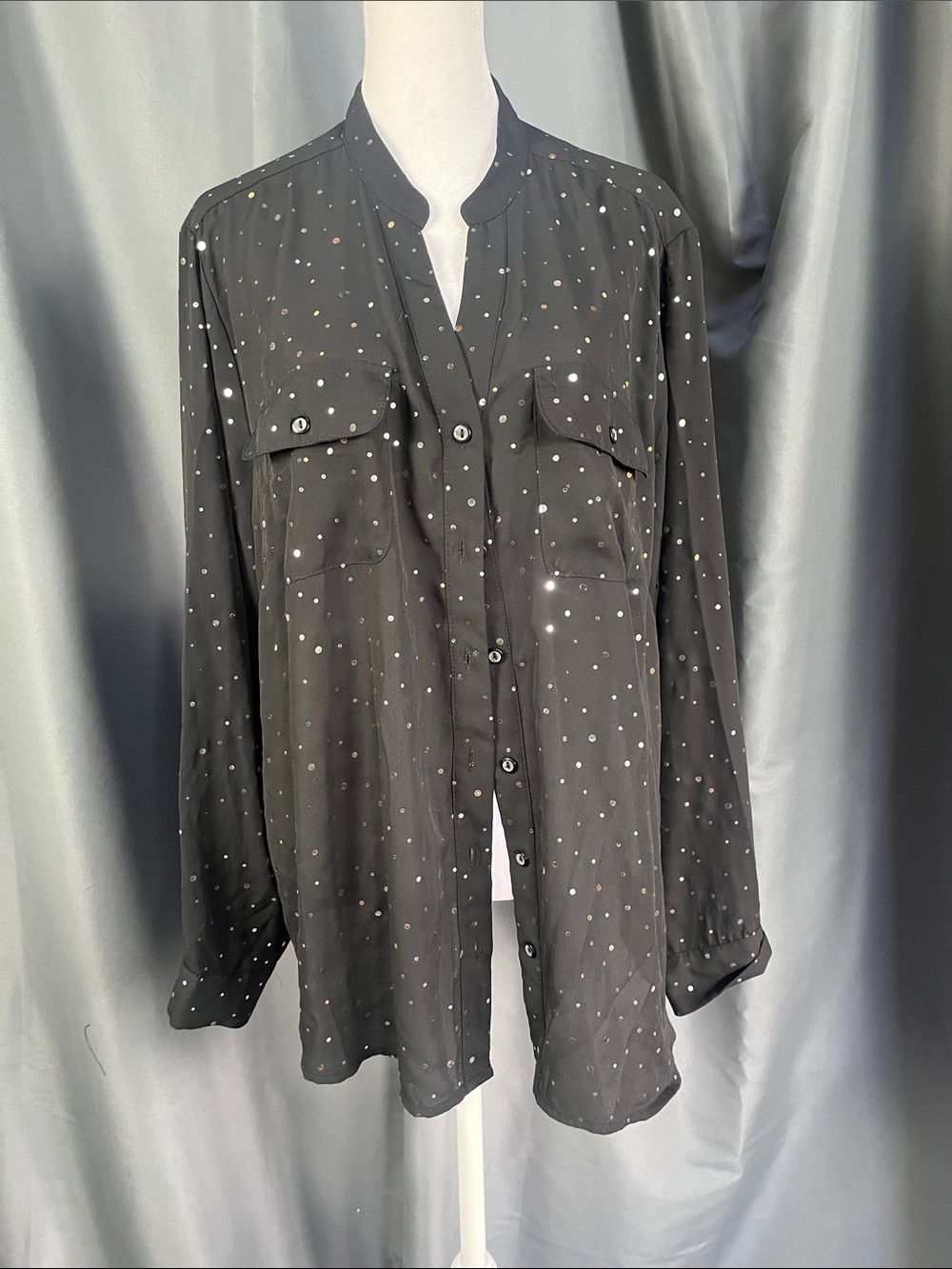 Kim Rogers Black Button-Front Polka Dot Blouse